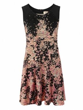 Beige by eci Black and Pink Patterned Fit-and-Flare Dress